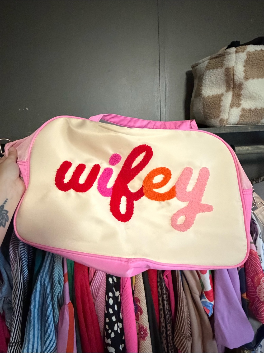 Pink 'Wifey' Tote Bag - Pink & Cream - Picture 1 of 3